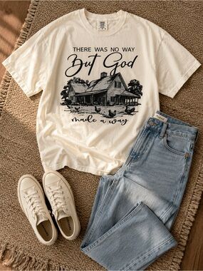 Comfort Colors Cream Short Sleeve Graphic Tee with Black Farmhouse Print